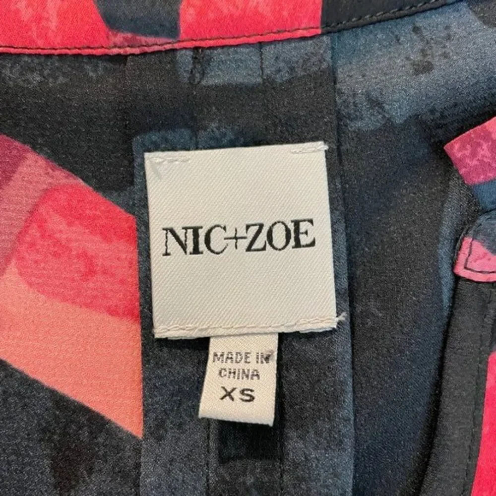 Nic + Zoe Women's Black Pink Print V Neck Sleeveless Shirt Top Blouse Sz XS‎